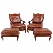 A PAIR OF HICKORY CHAIR LEATHE