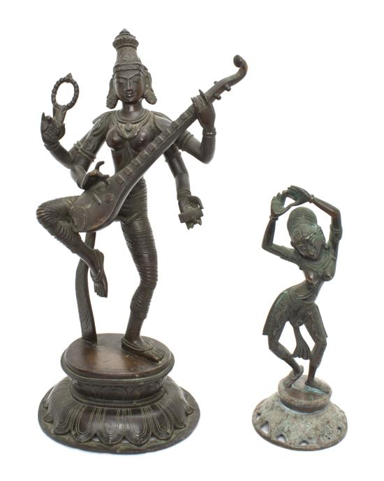 A Pair of Hindu Bronze Figures of