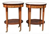 A PAIR OF INLAID MARBLE TOP EN