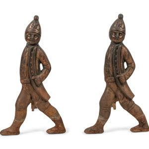 A Pair of Iron Andirons with
