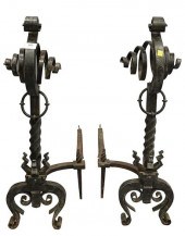 A PAIR OF IRON ANDIRONSA Pair