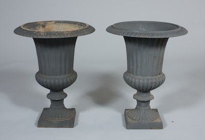 A Pair of Iron Garden Urns Pair