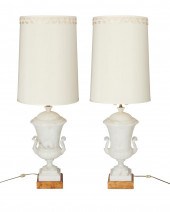 A PAIR OF ITALIAN ALABASTER TA