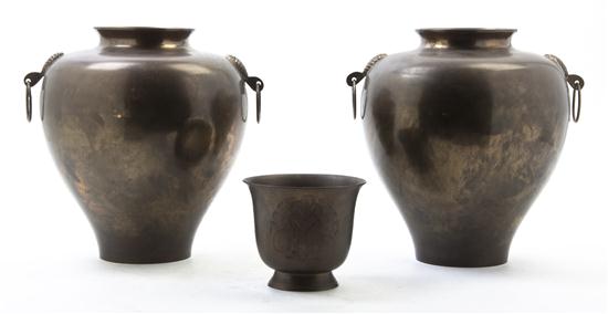 A Pair of Italian Brass Vases of