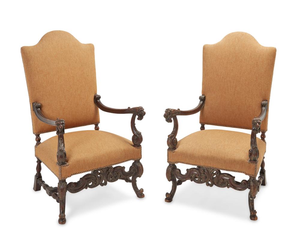 A PAIR OF ITALIAN CARVED WALNUT