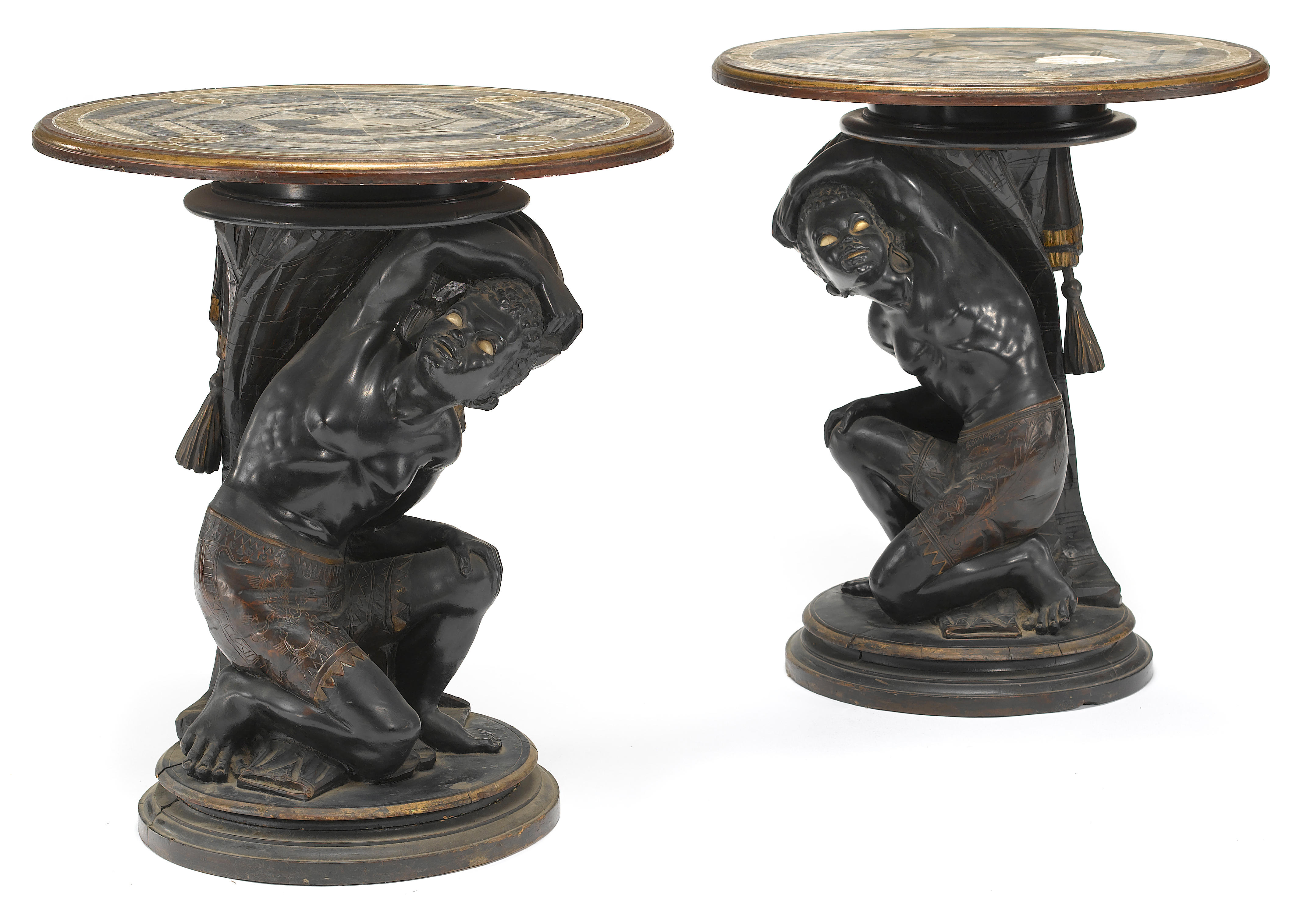 A pair of Italian ebonized low