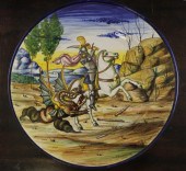 A pair of Italian maiolica cha