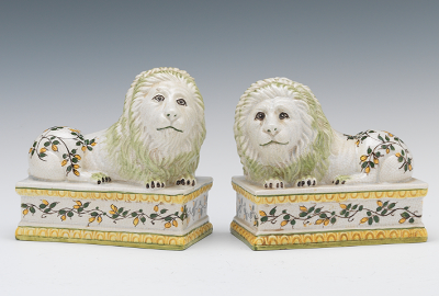 A Pair of Italian Majolica Lion
