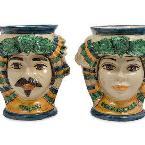 A Pair of Italian Polychrome Glazed