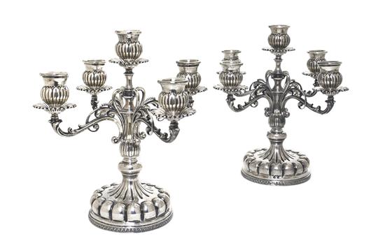 A Pair of Italian Silver Five-Light