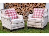 A pair of ivory and red window