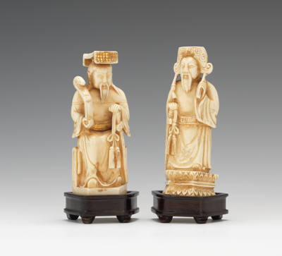 A Pair of Ivory Figures with Gilt