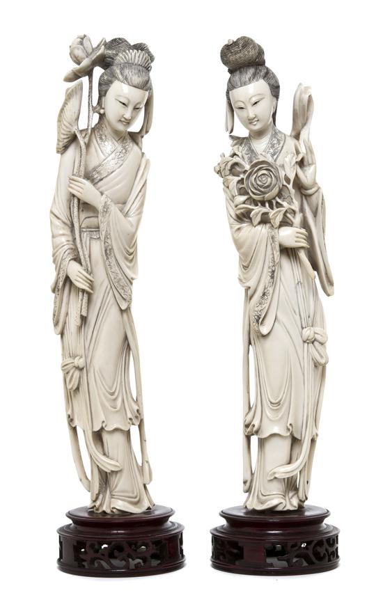A Pair of Ivory Figures of Ladies