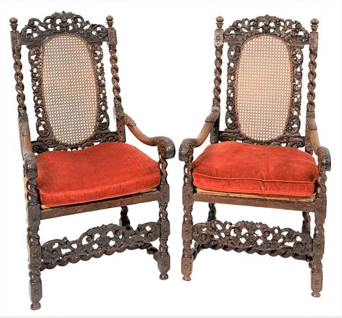A PAIR OF JACOBEAN STYLE ARMCHAIRSA