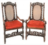A PAIR OF JACOBEAN STYLE ARMCH