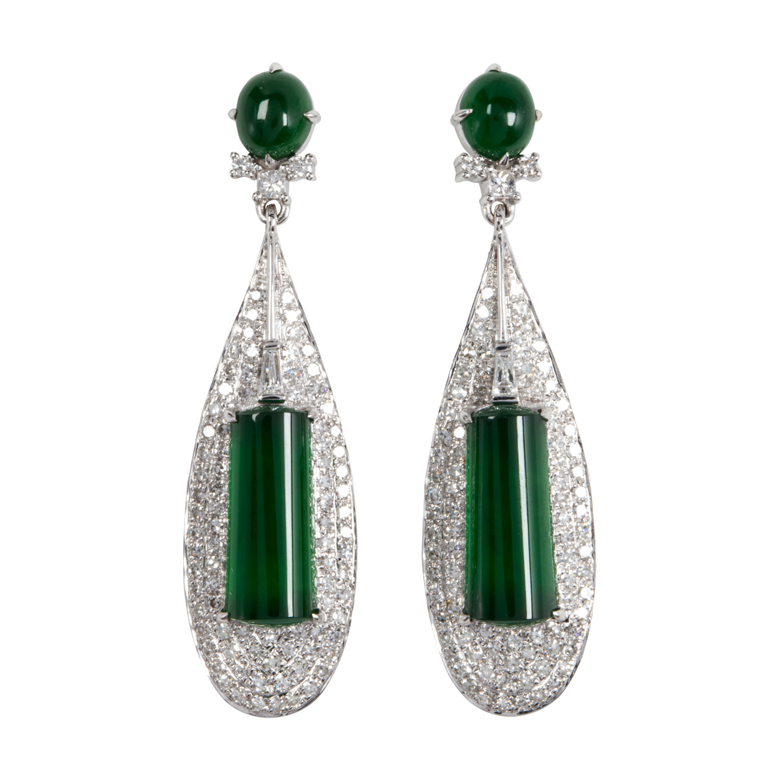 A PAIR OF JADEITE JADE, DIAMOND AND