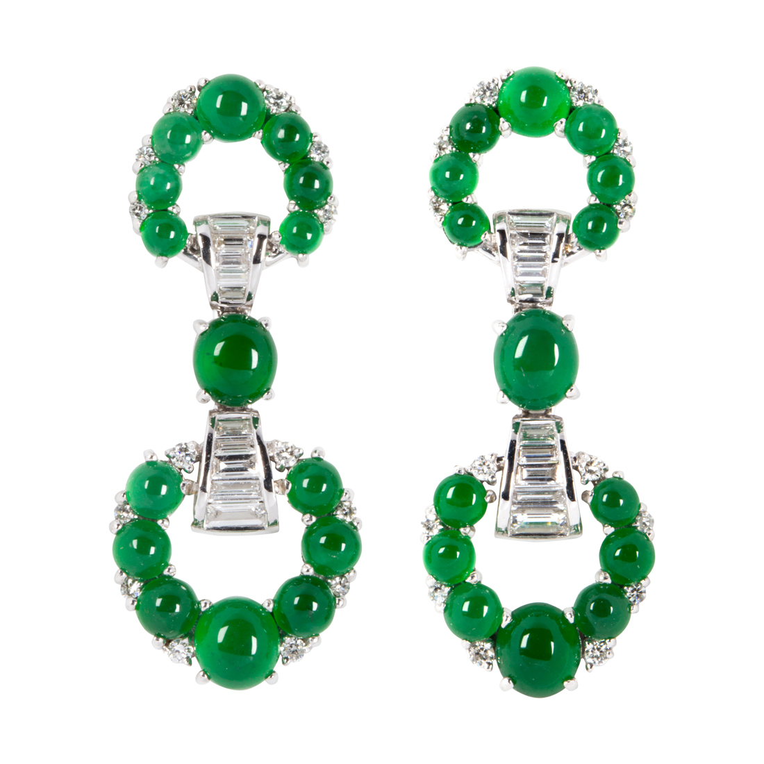 A PAIR OF JADEITE JADE, DIAMOND AND