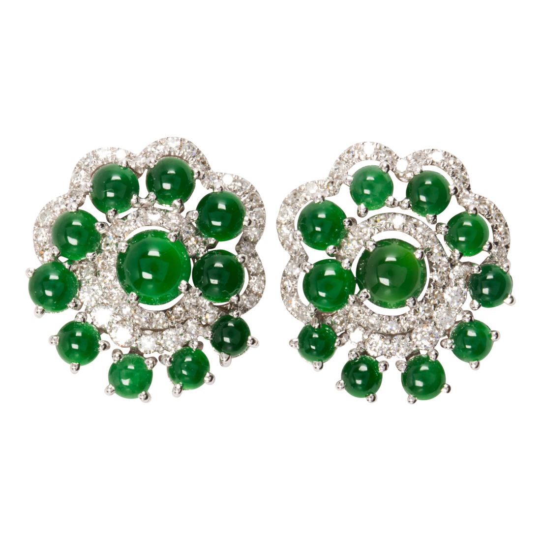 A PAIR OF JADEITE JADE, DIAMOND AND