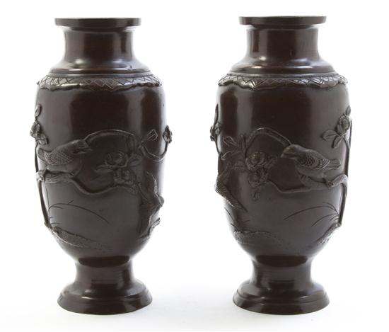 * A Pair of Japanese Bronze Vases
