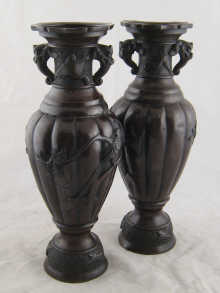 A pair of Japanese bronze vases