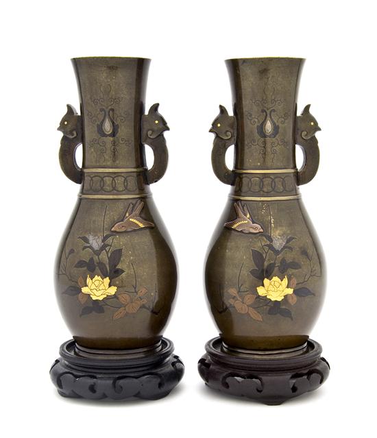 A Pair of Japanese Bronze and Mixed