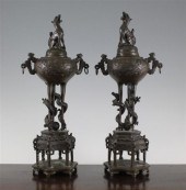 A pair of Japanese bronze trip