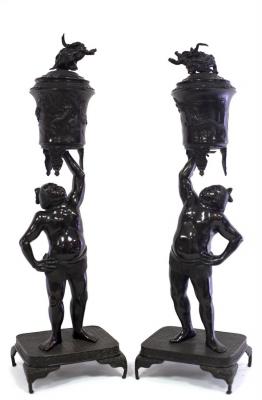 A pair of Japanese bronze