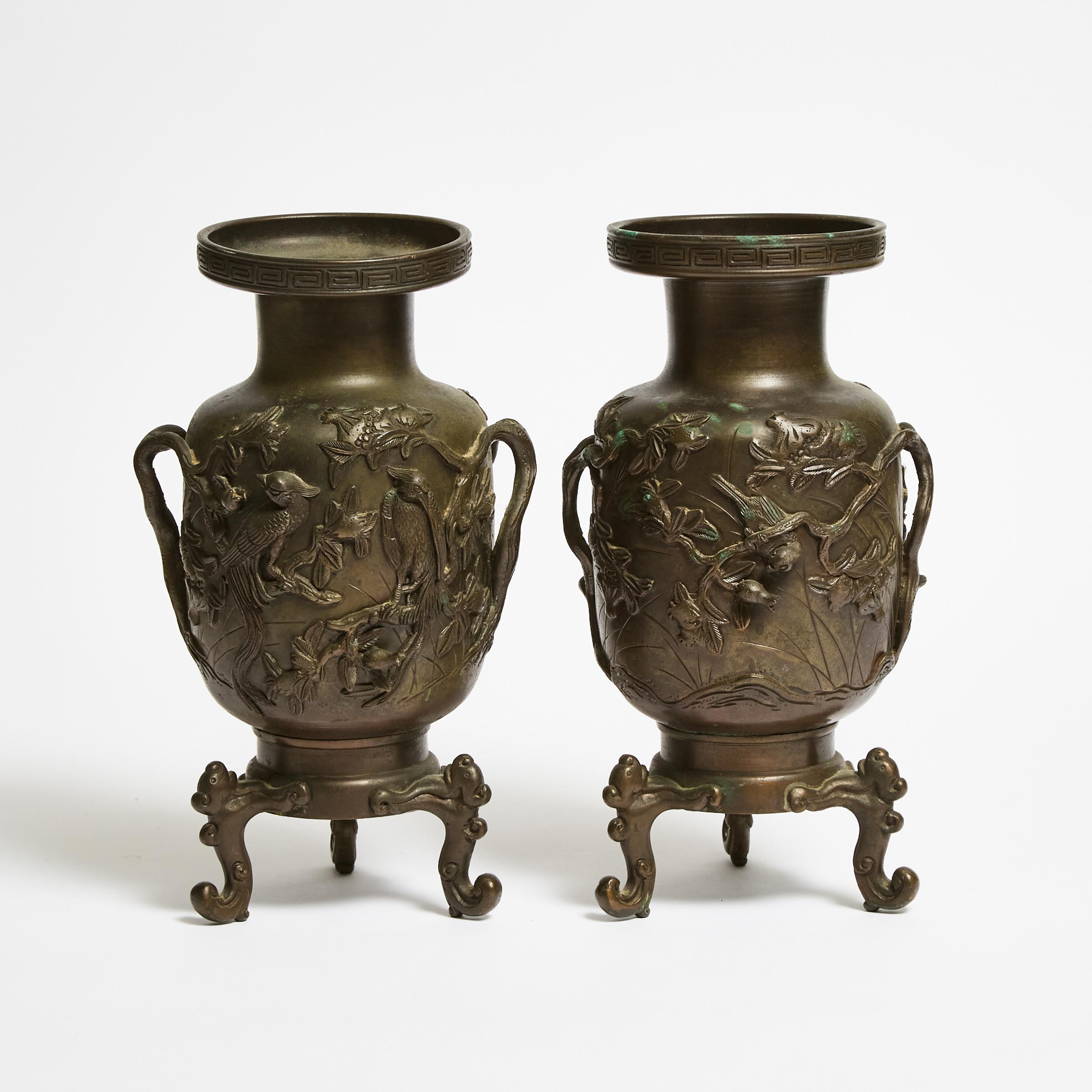 A Pair of Japanese Bronze 'Birds