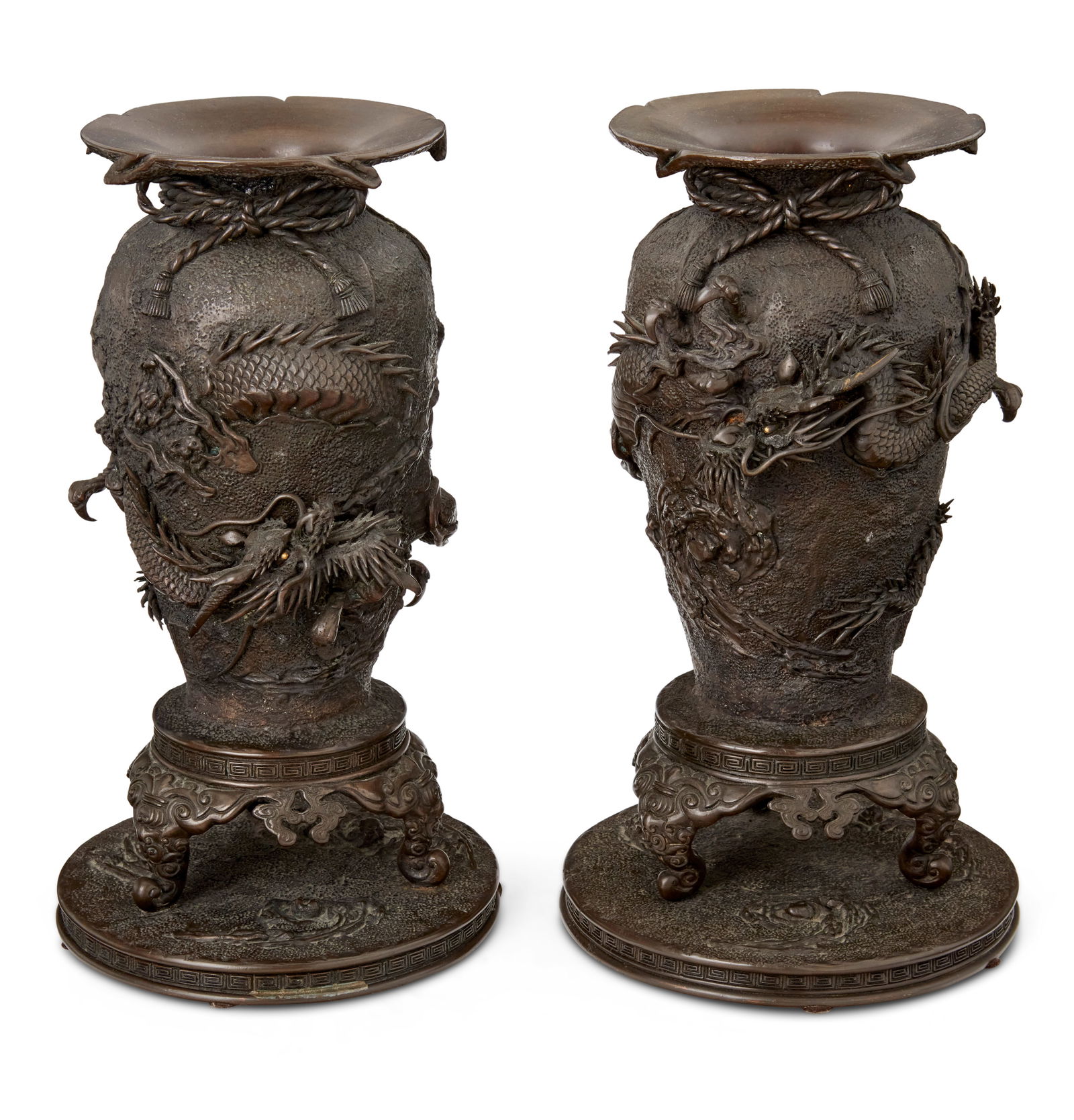 A PAIR OF JAPANESE BRONZE DRAGON