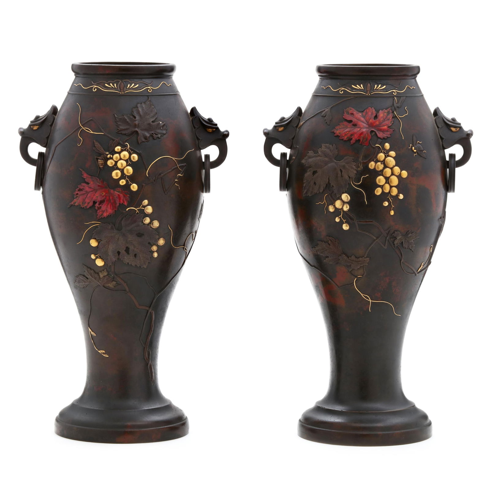 A PAIR OF JAPANESE BRONZE VASES