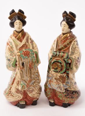 A pair of Japanese figural flasks