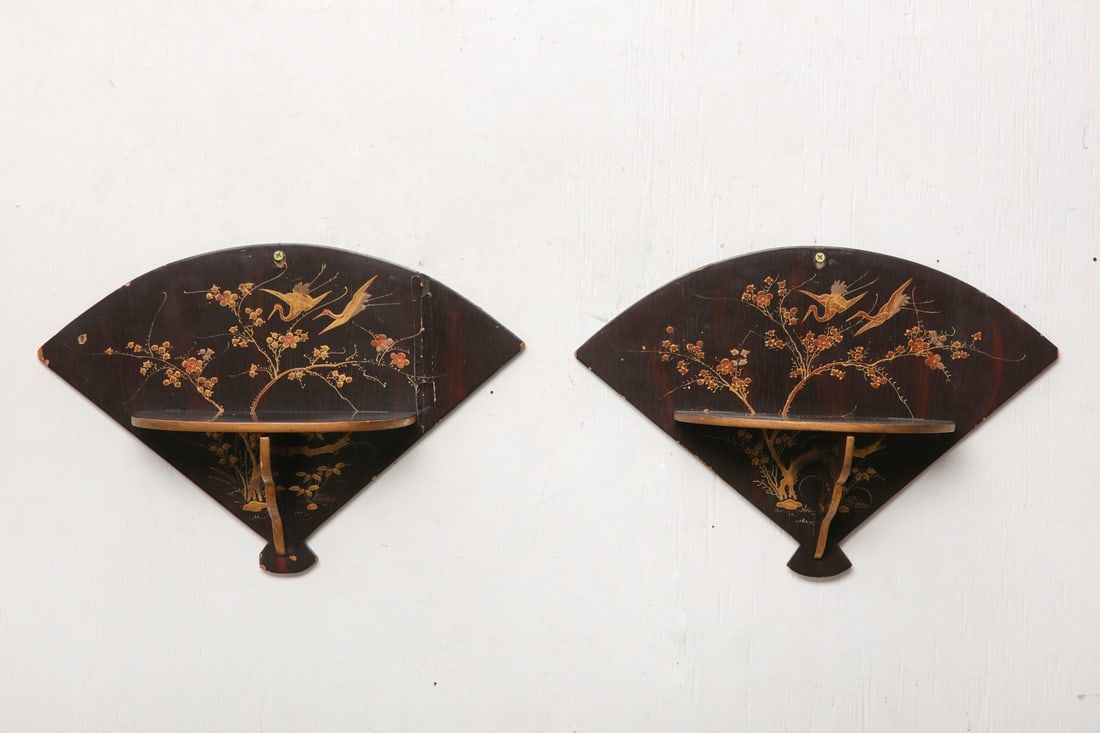 A PAIR OF JAPANESE LACQUER FAN FORM