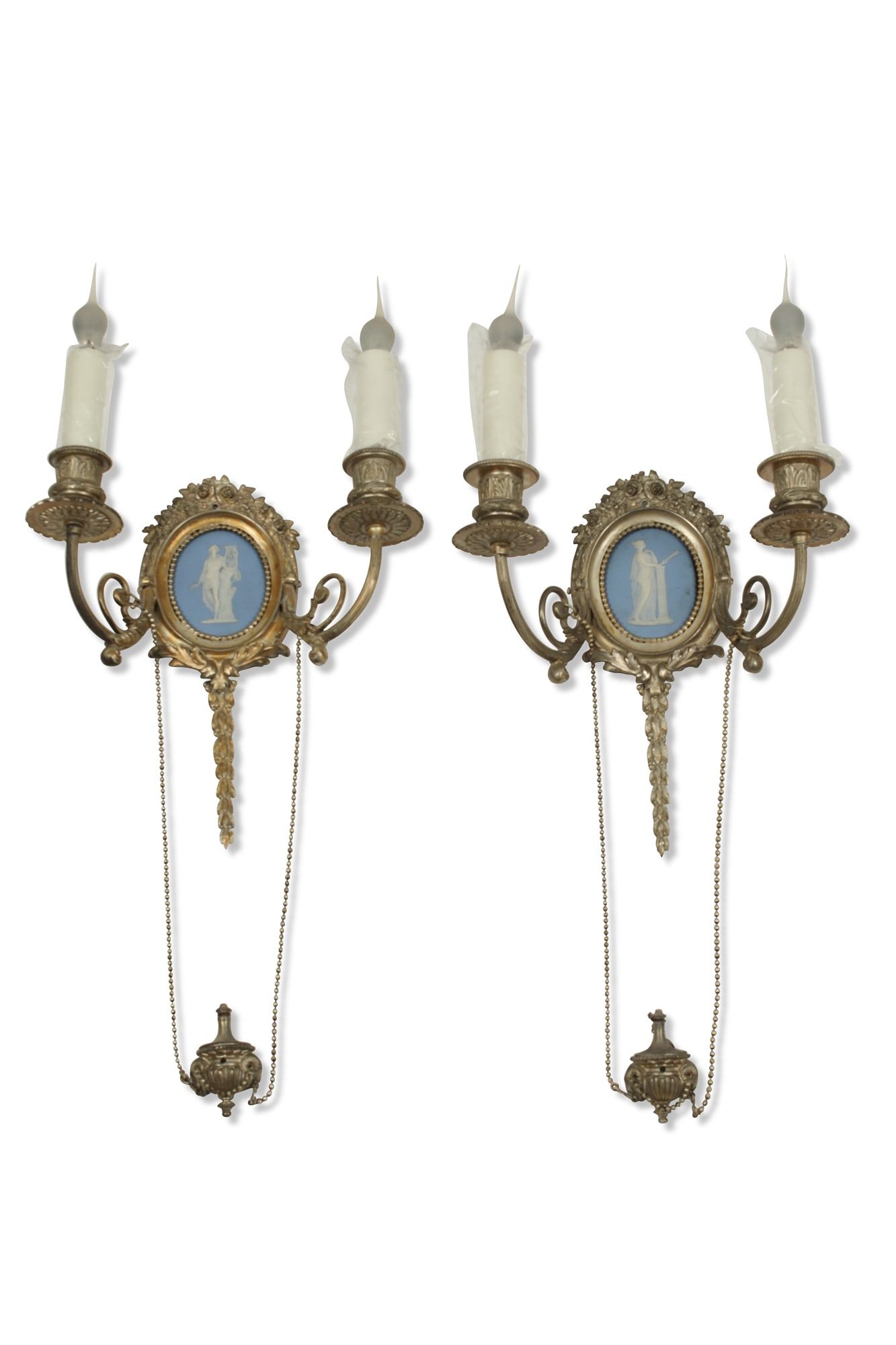 A PAIR OF JASPERWARE MOUNTED