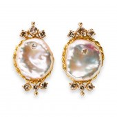 A PAIR OF KESHI PEARL, DIAMOND
