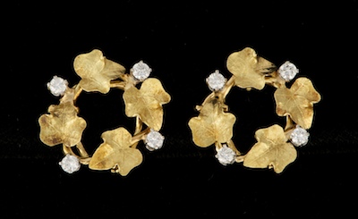 A Pair of Ladies' 18k Gold Ivy Leaf