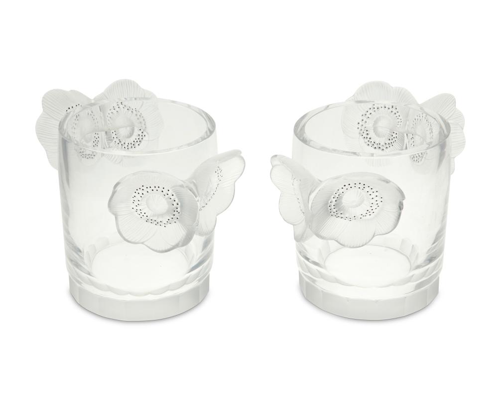 A PAIR OF LALIQUE "ANEMONE" GLASS