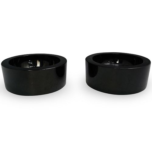 A PAIR OF LALIQUE BLACK GLASS