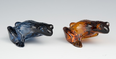 A Pair of Lalique Glass Frogs