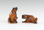 A Pair of Lalique Glass Frogs