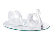 A PAIR OF LALIQUE GLASS SWANS