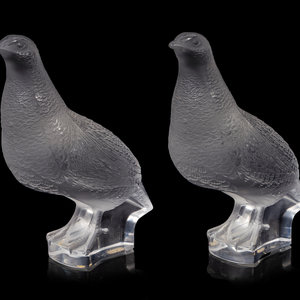 A Pair of Lalique Quail Figures