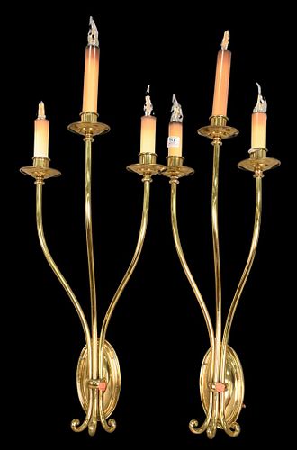 A PAIR OF LARGE BRASS WALL SCONCESA