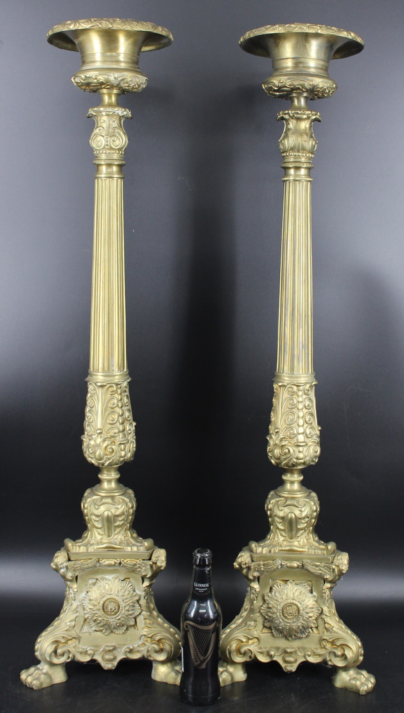 A PAIR OF LARGE BRASS ALTAR