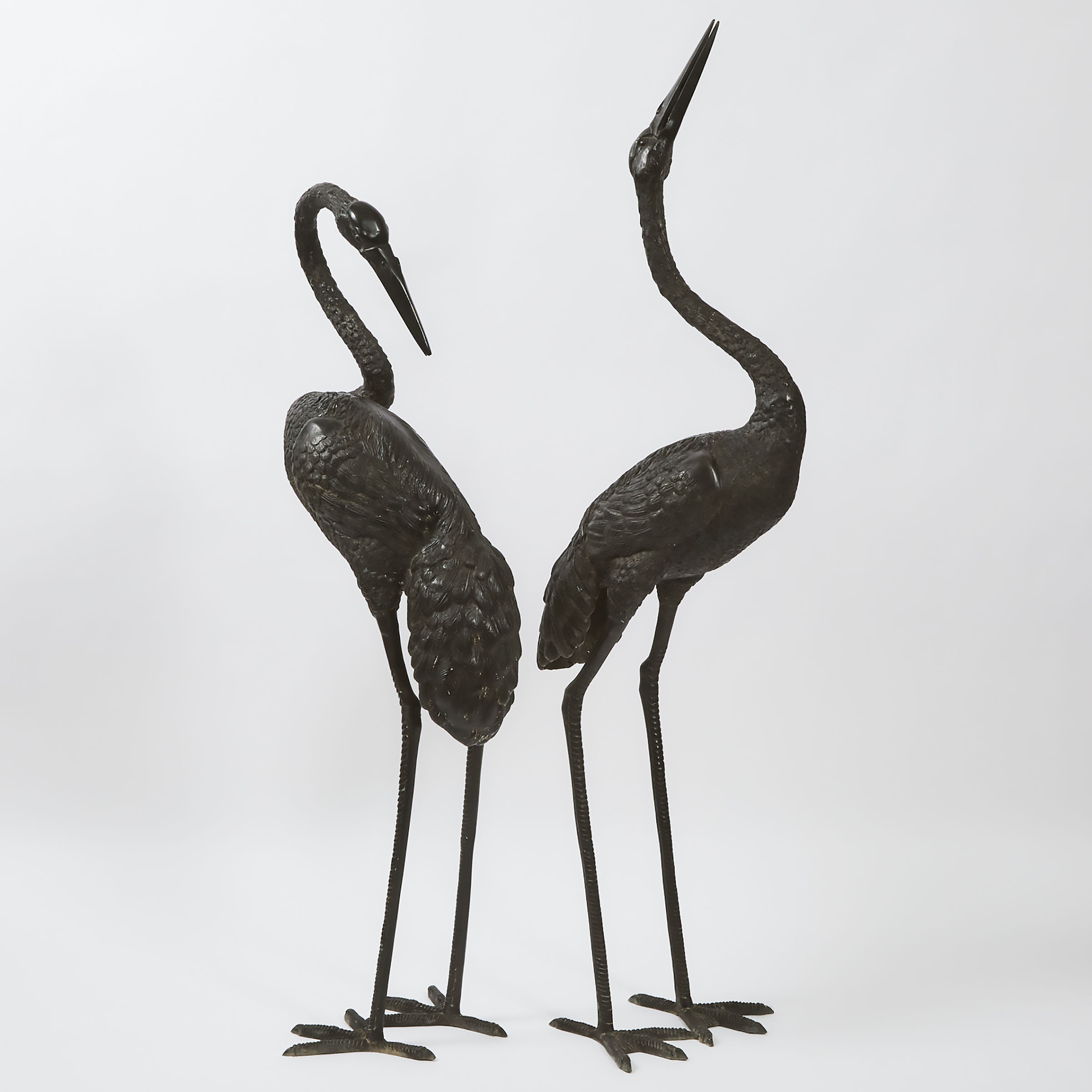 A Pair of Large Bronze Cranes, 20th