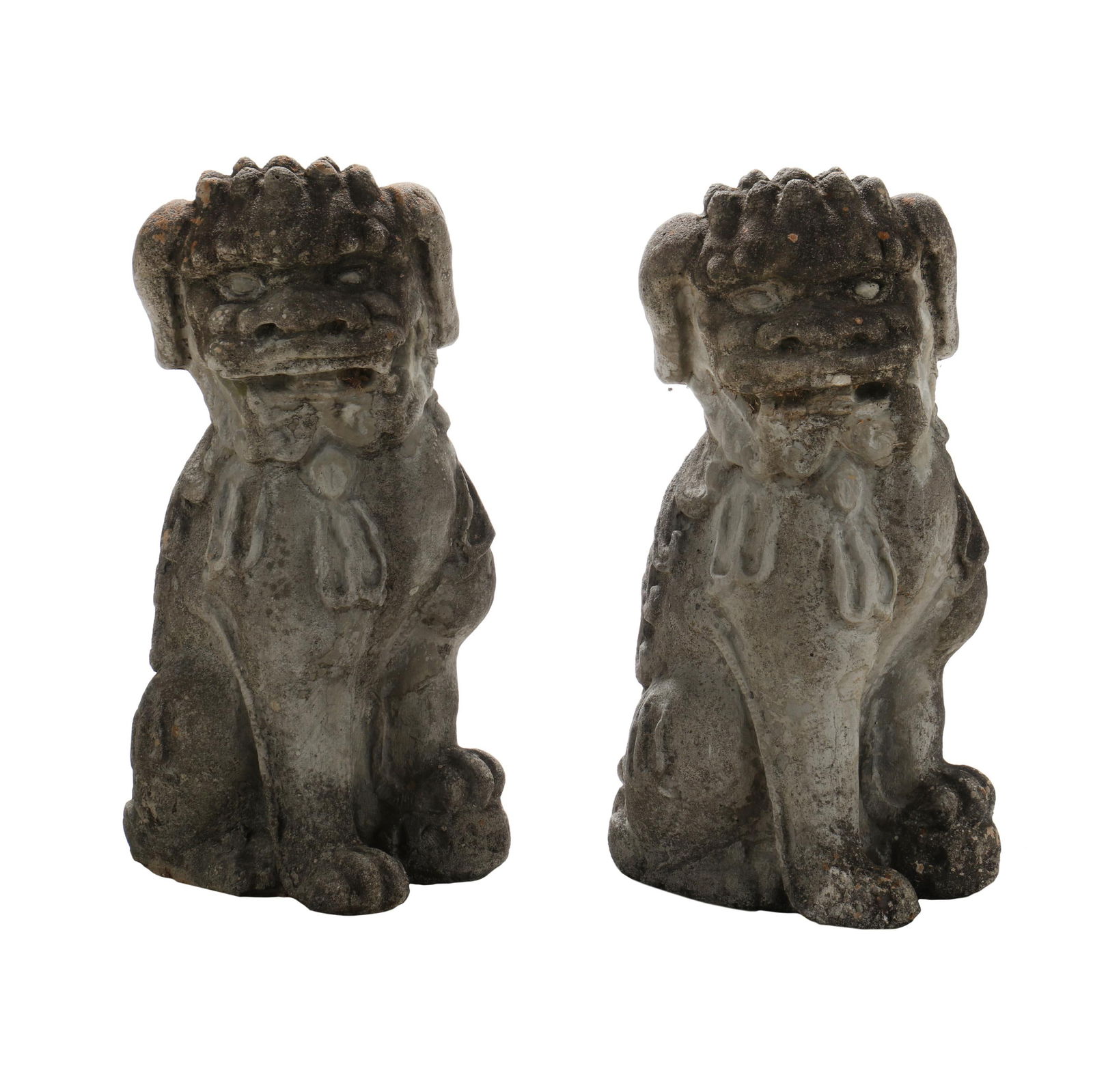 A PAIR OF LARGE CAST STONE FOO LION