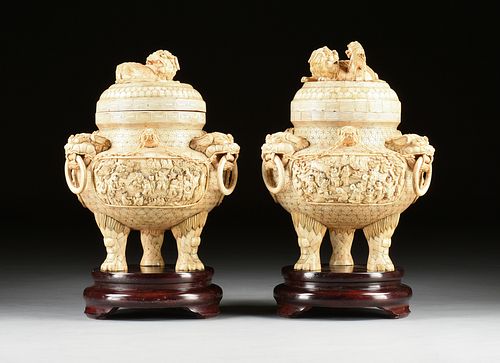 A PAIR OF LARGE CHINESE CARVED BONE