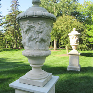 A Pair of Large Limestone Lidded