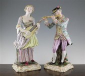 A pair of large Meissen figure