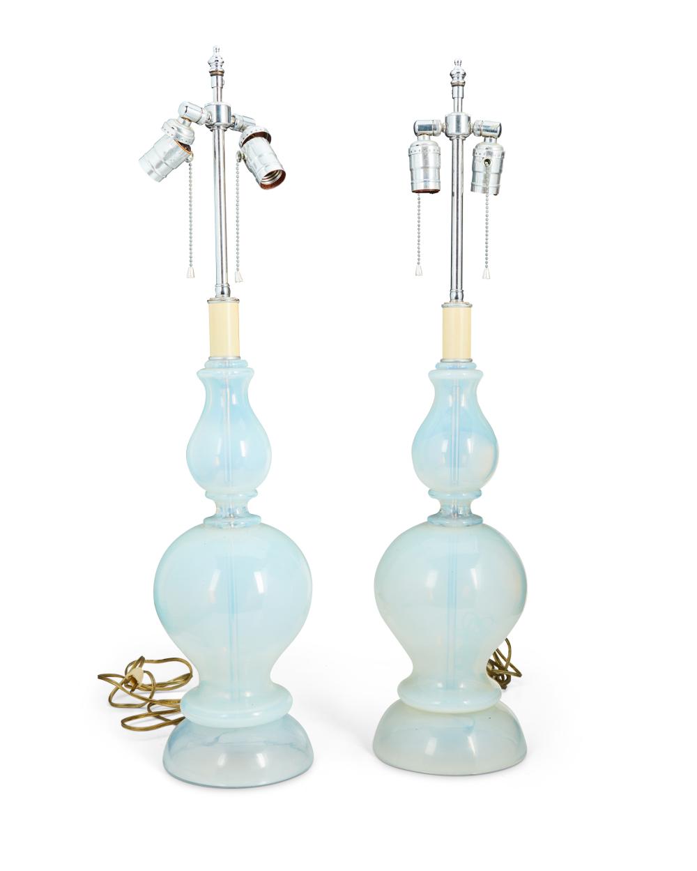 A PAIR OF LARGE OPALINE BLOWN GLASS