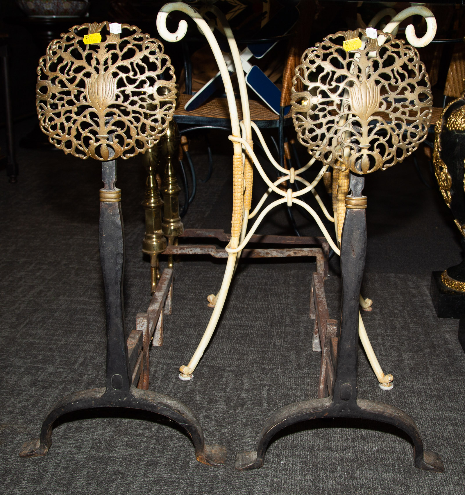 A PAIR OF LARGE WROUGHT IRON &
